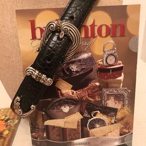 Womens Brighton Moc Croc Embossed Black Leather Belt size M 30